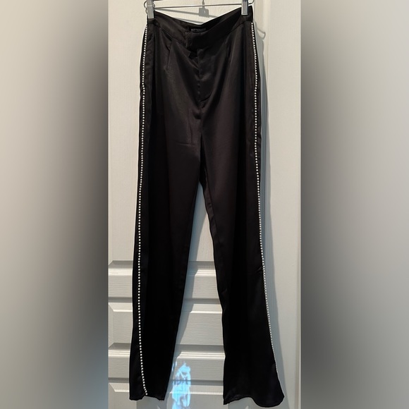 KITTENISH Black Satin Trousers with Pearl Strand “Racing Stripes” - Picture 2 of 8